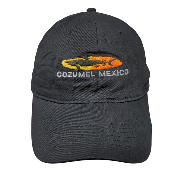 Cozumel Mexico Shark Slideback Hat Black One Size Embroidered 6 Panel - Picture 1 of 8